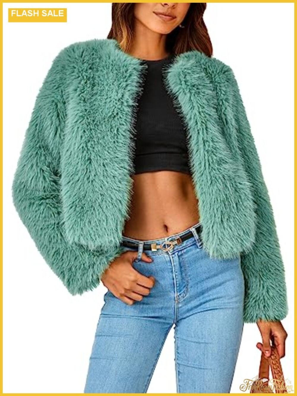 Women's Cropped Faux Fur Coat Winter Fleece Jacket